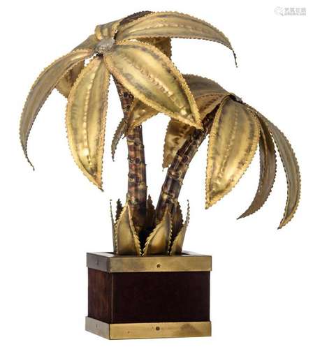 A vintage brass Maison Jansen palm tree lamp on a with