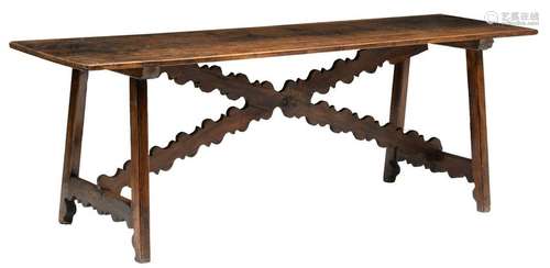 A 17th/18thC walnut and chestnut Spanish table, H 71 -