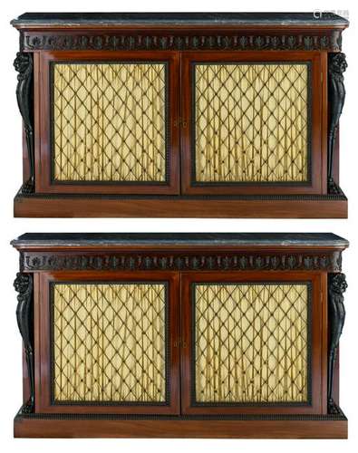 A pair of mahogany veneered Regency side cabinets with