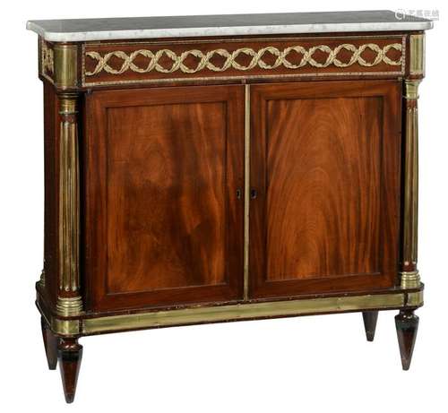 A neoclassical mahogany side cupboard, with gilt bronze