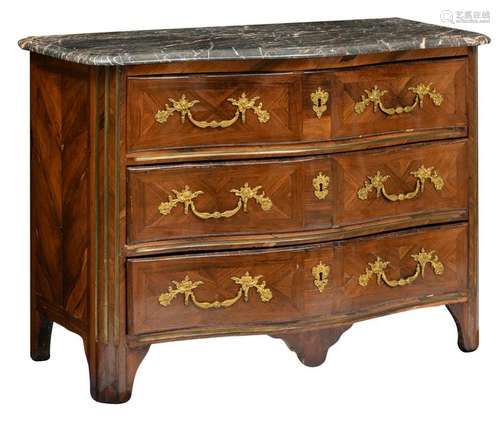 A rosewood commode a la regence, decorated with