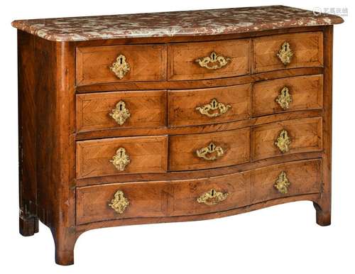 An 18thC French mahogany period regence commode, with