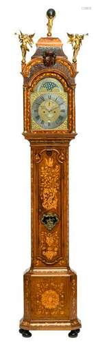 A Dutch longcase clock with floral marquetry, the case