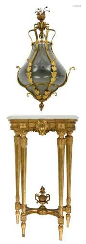 A gilt brass Neoclassical wall light with frost glass,