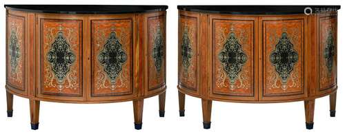 A fine pair of demi-lune boulle marquetry veneered