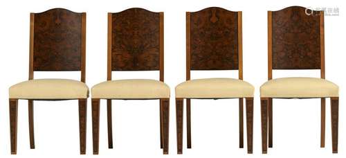 A set of four walnut and burl marquetry chairs by David