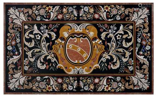 A rectangular table top in Italian pietra dura, 90 x