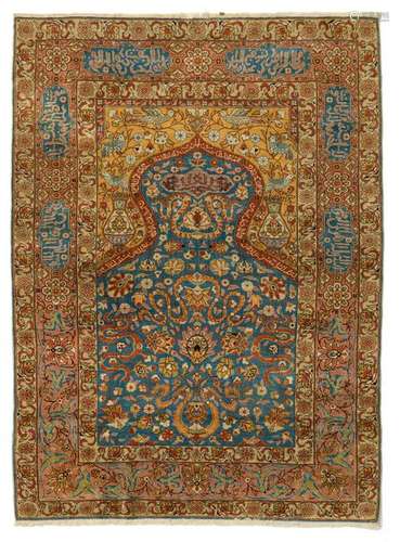 An Oriental woollen praying rug, decorated with flowers