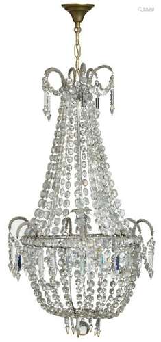 A crystal chandelier of the 'sac a perles' type, H 110