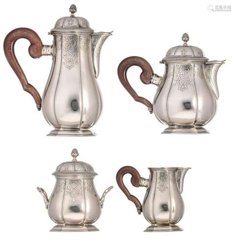 A four piece silver Louis XIV coffee and tea set,