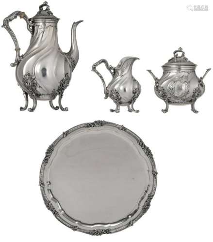 A three-part silver Rococo style coffee set, Wolfers,