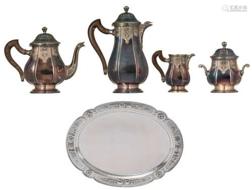 A four part silver Regence style coffee and tea set,