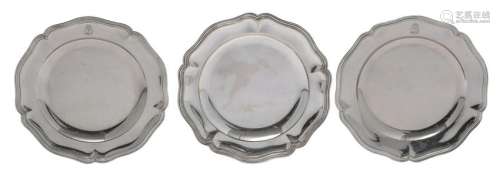 A round Rococo style salver, monogrammed L.E., Delheid,