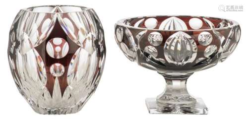 A maroon overlay cut crystal Val-Saint-Lambert vase,