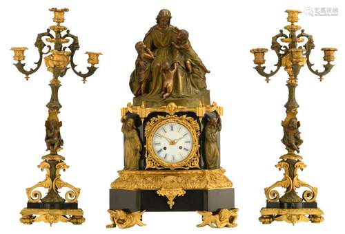 A three-piece Renaissance Revival ormolu mounted mantle