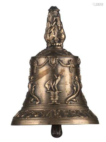 A bronze table bell by Johan Van Den Eynde, called