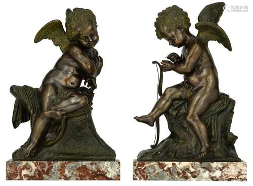 Louette A., a pair of patinated bronze angels on a