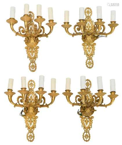 A set of four gilt bronze Neoclassical wall-lights, H