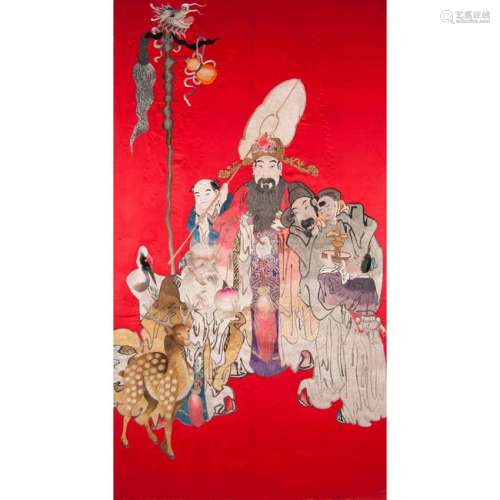 Chinese Embroidered Silk Tapestry of Deities