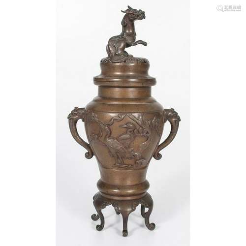 Japanese Bronze Lidded Urn