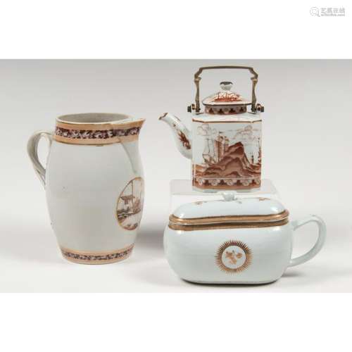 Chinese Export Pitcher, Teapot, and Covered Urinal