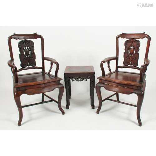 Chinese Carved Armchairs and Stand