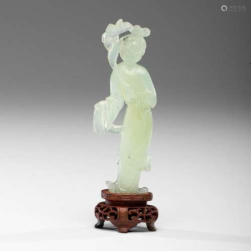 Chinese Celadon Jade Guanyin Figure