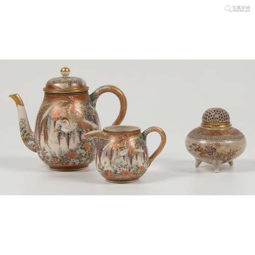 Japanese Satsuma Teapot and Creamer, Plus