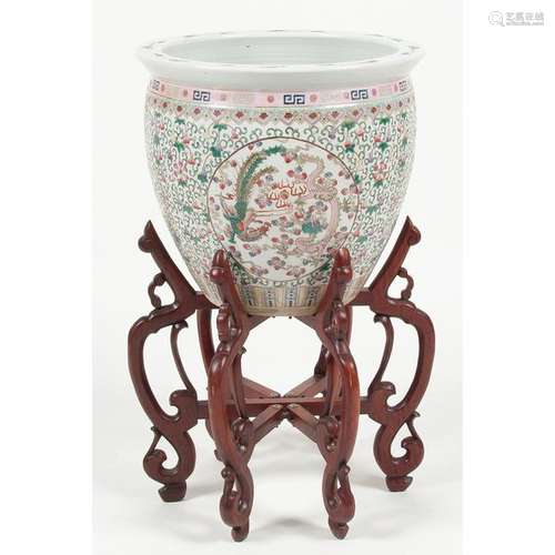 Chinese Famille Rose Jardiniere with Stand