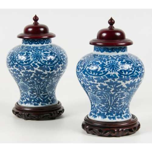 Pair of Chinese Porcelain Qing Blue and White Covered