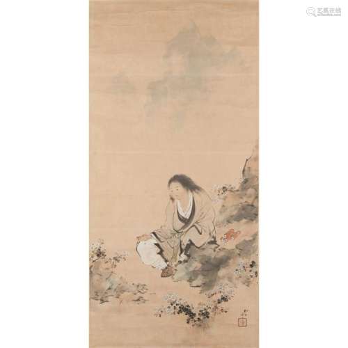 Japanese Scroll with Seated Man