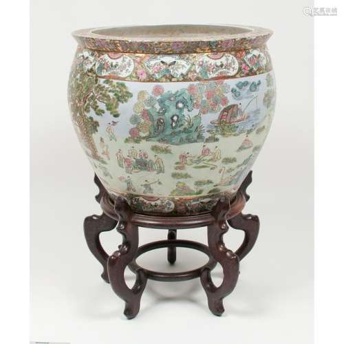 Famille Rose Scroll Planter with Stand