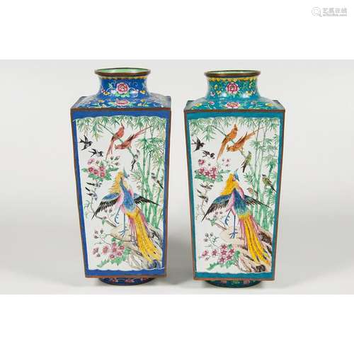 Chinese Square Canton Enamel Vases