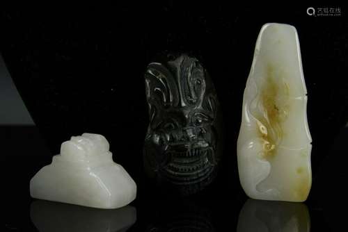 Three Chinese Double Jade Dragon Pendants