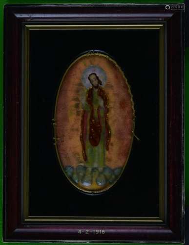 Framed Jesus Christ Enameled On Copper