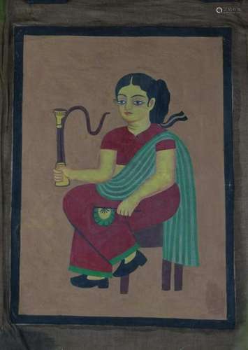 Indian Kalighat Painting Of Lady Figure