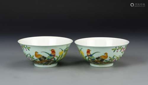 Pair of Chinese Famille Rose Bowls