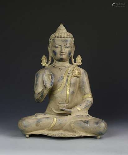 Indian Tibetan Large Bronze Buddha In Meditation