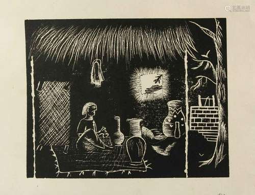 Indian Artist Signed Fourteen Linocut Prints