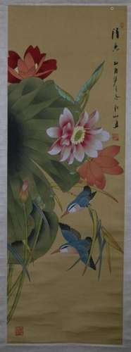 Chinese Scroll Painting Of Birds And Flowers