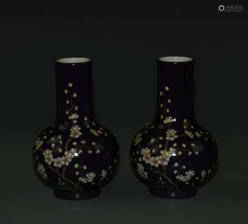 Pair of Chinese Famille Rose Vases