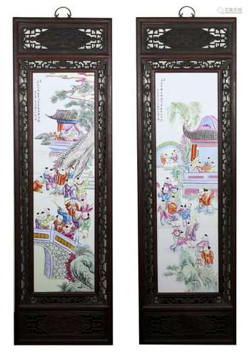 Pair of Chinese Famille Rose Plaques