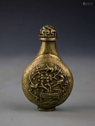 Three Chinese Brass Snuff Bottle and Snuff Box