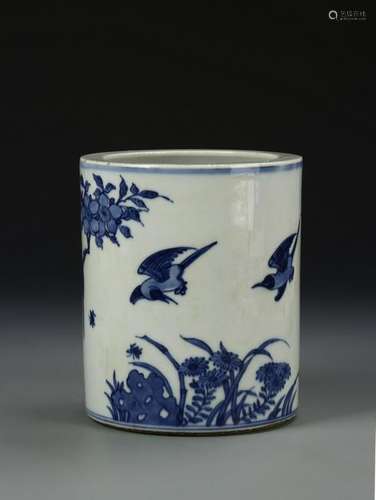 Chinese Blue And White Brush Pot