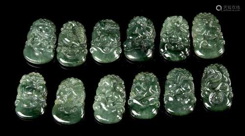 Chinese 12 Jade Zodiac Pendants