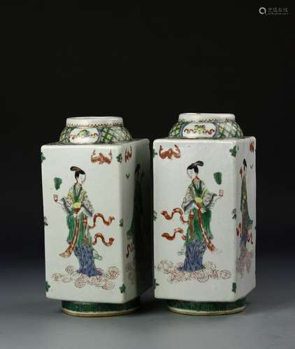 Pair of Chinese Square Cong Vases