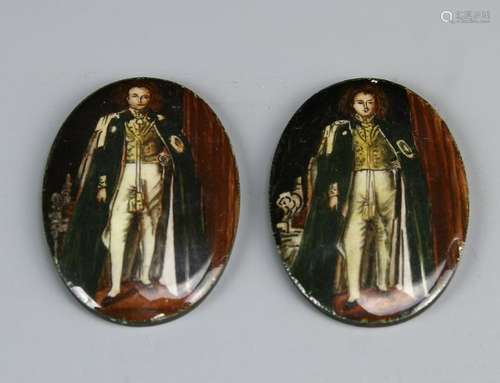 Pair of Indian Enameled Portraits On Silver