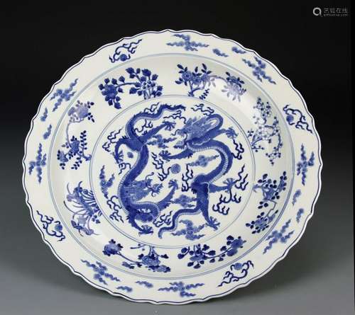 Chinese Blue and White Dragon Charger