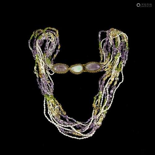 Chinese Amethyst Necklace with Antique Belt Hook