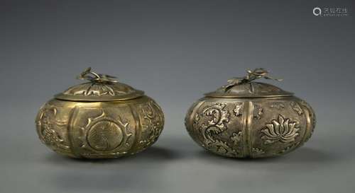 Pair of Chinese Silver Pots with Covers